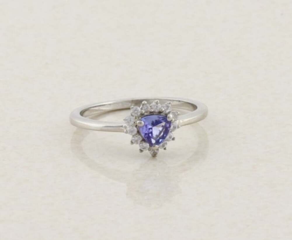 Sterling Silver Natural Tanzanite & White Zircon Ring Size 8 1/4